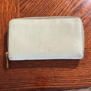 Fossil seafoam green, pistachio green RFID zip around wallet
